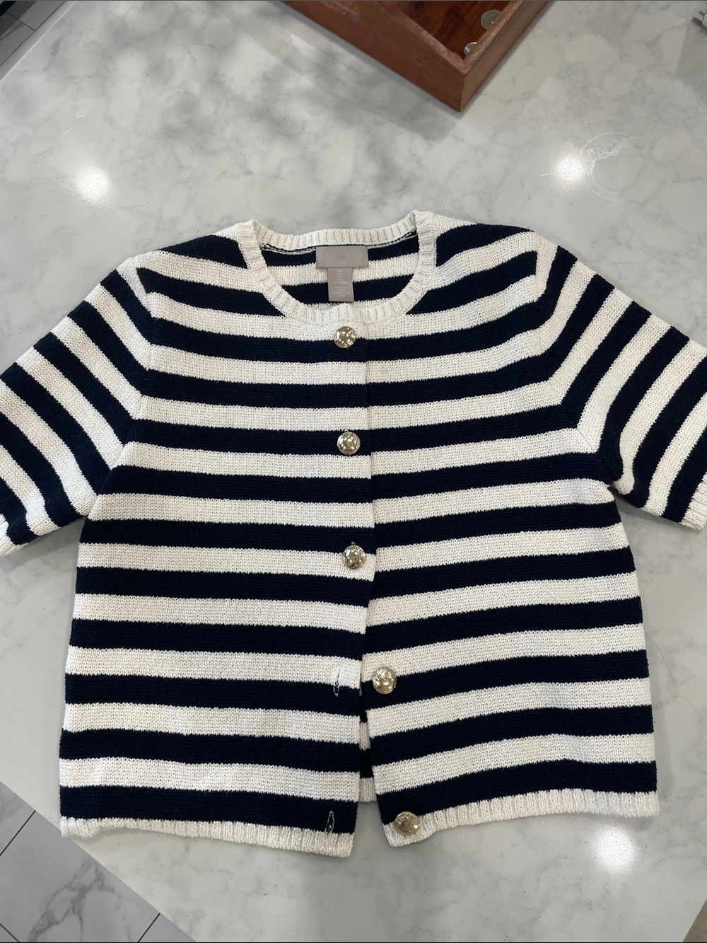 H&M Navy & White Striped Knit Cardigan